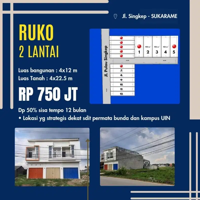 ruko pinggir jalan pulau singkep sukarame bandar lampung