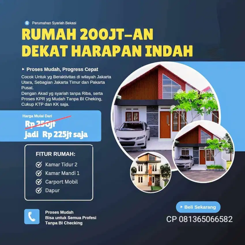 Rumah cluster dekat Harapan indah. Dekat Pintu Tol, Rumah sakit,Pasar