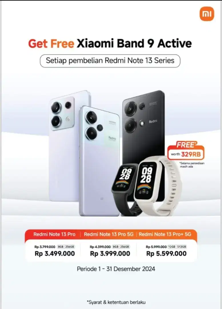 PROMO REDMI NOTE 13 PRO SERIES GET FREE XIAOMI BAND 9 ACTIVE