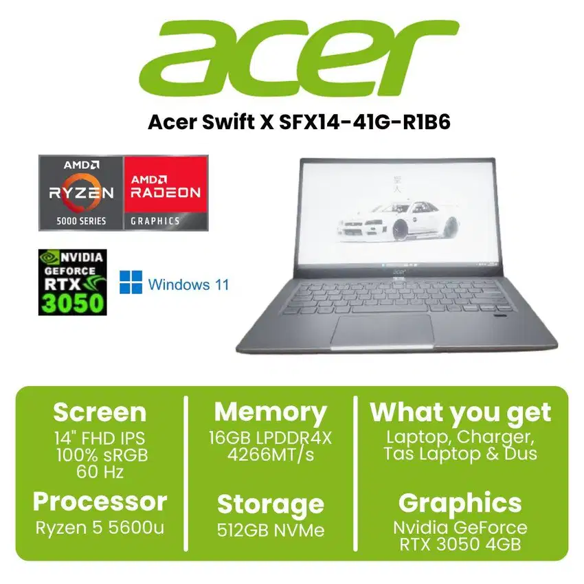 ACER Swift X Ryzen 5 5600U 16GB 512GB RTX 3050