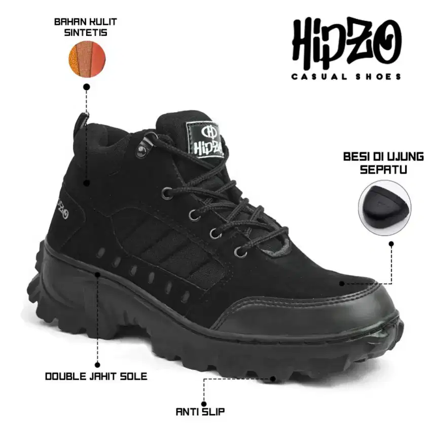 HIPZO Sepatu Safety Boots Tinggi M079 Untuk Unisex Ujung Besi