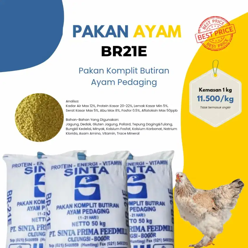 Pakan Ayam Pedaging BR21E Kemasan 1 KG