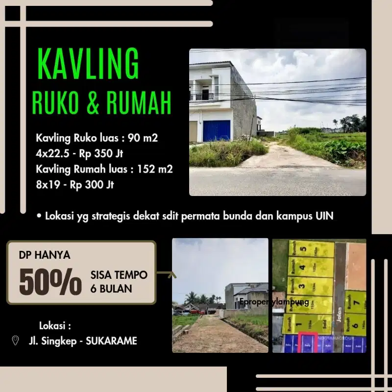 tanah kapling ruko di sukarame pulau singkep