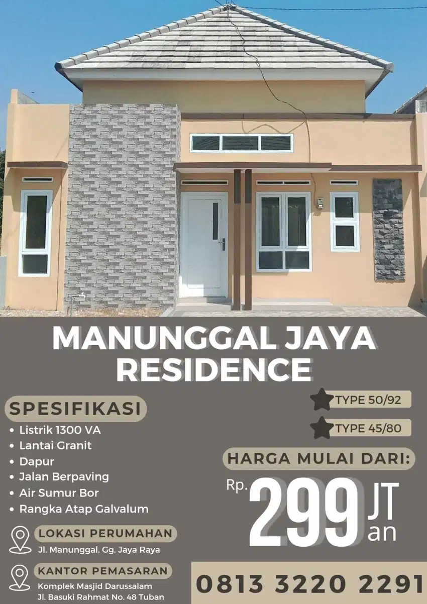 DIJUAL MANUNGGAL JAYA RESIDENCE TYPE 50/92