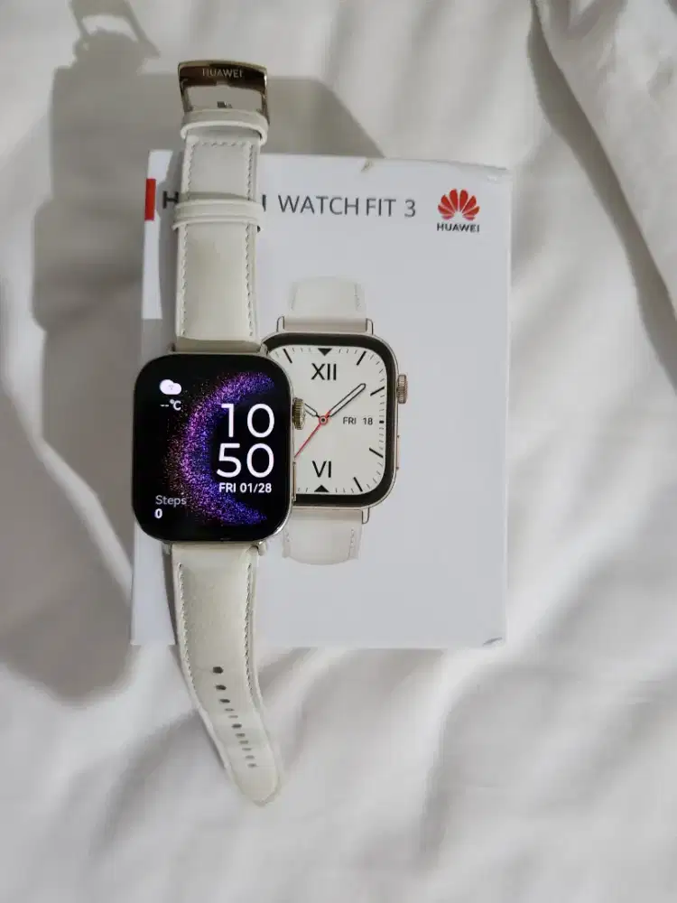 Huawei Watch Fit 3 NFC White Strap Kulit