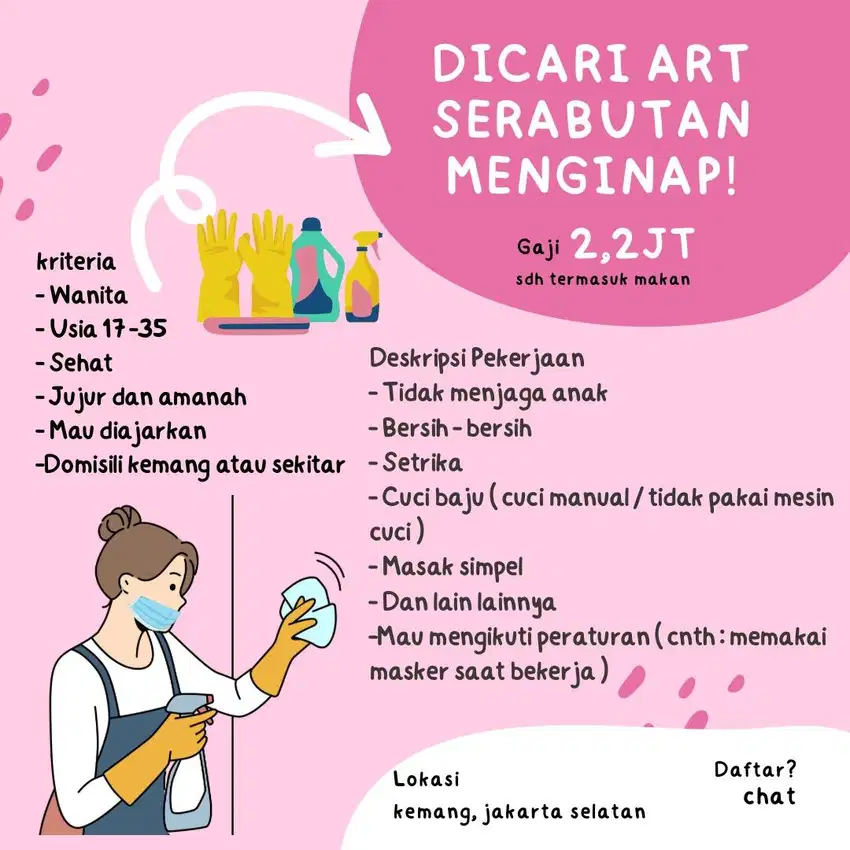 Dicari ART Serabutan Menginap!