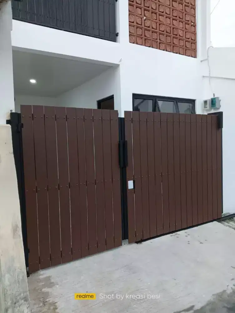 Pagar wood plank rangka besi pagar teras custom