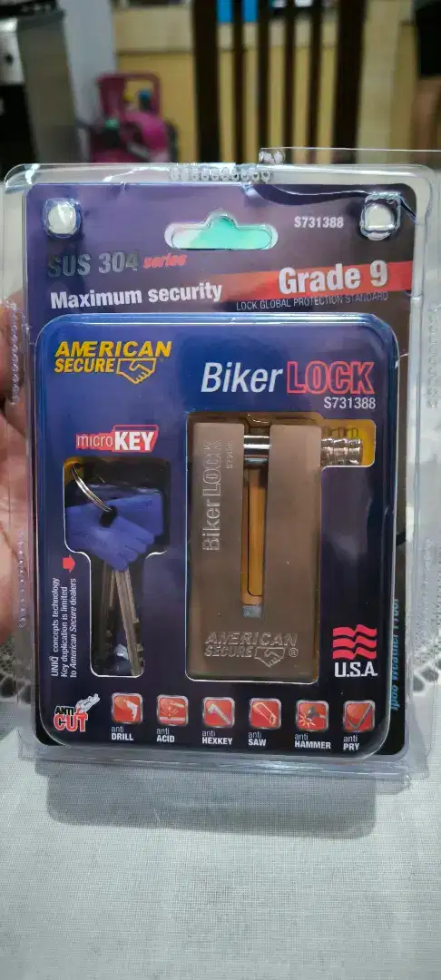 Gembok Motor Tipe U Shape Anti Maling/ Biker Lock American Secure