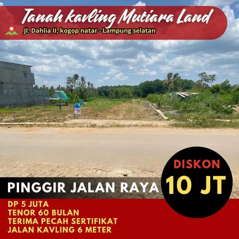 tanah kaplingan pinggir jalan dahlia natar