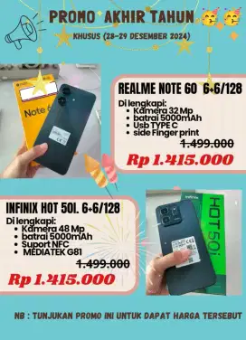 Promo Infinix hot 50i dan realme note 60