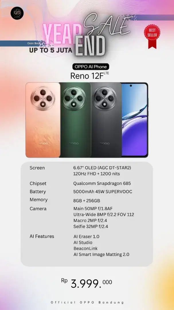 Cicilan Hp Reno 12F 4G 8+8 256GB Tanpa DP bung 0%