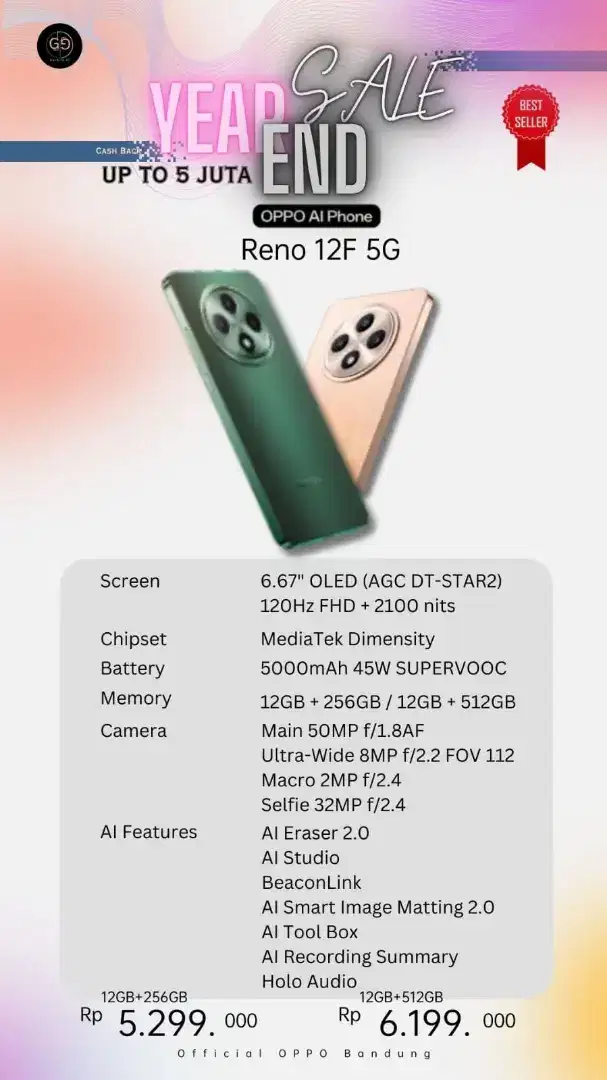 Cicilan Hp Oppo Reno 12F 5G 8+8 256GB Tanpa DP Bunga 0%