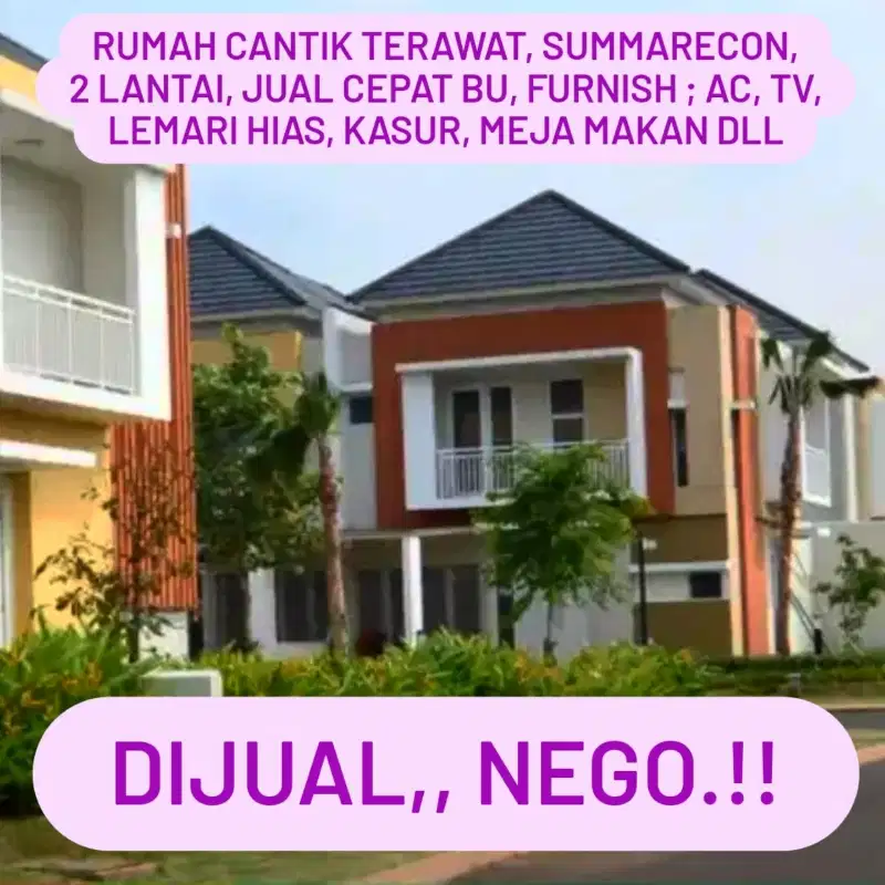 Rumah Cantik Terawat, Summarecon, 2 Lantai, Jual Cepat BU, Full Bonus