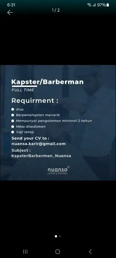 Dicari Kapster/Barberman berpengalaman