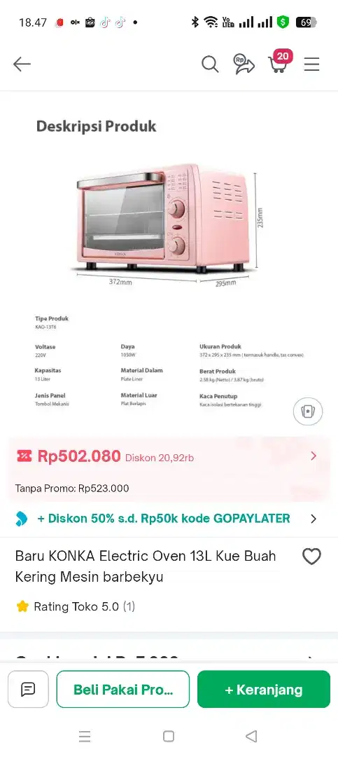 Konka Elektrik Oven 13 L