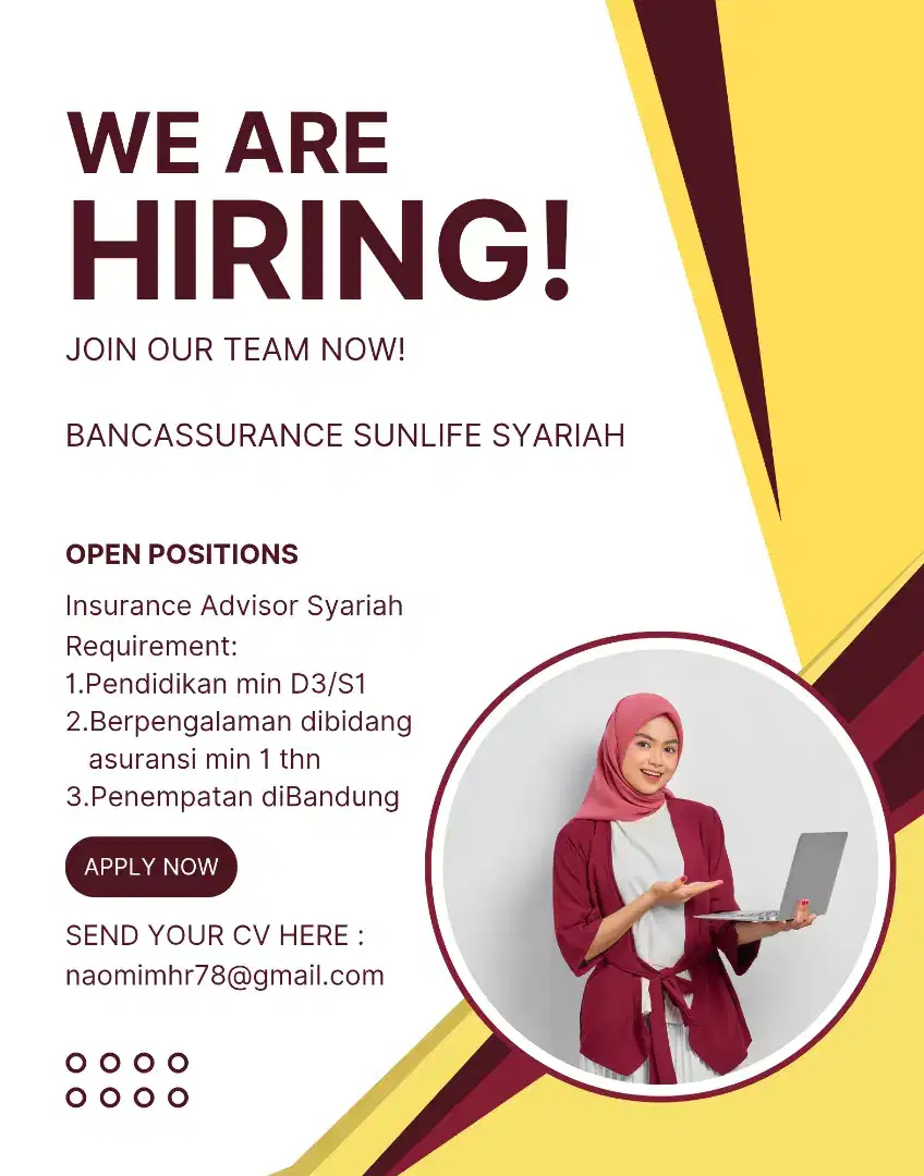 DIBUTUHKAN SEGERA INSURANCE ADVISOR SYARIAH PENEMPATAN BANDUNG