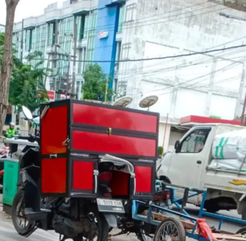 Rombong kopi sepeda motor keliling bahan alumunium acp