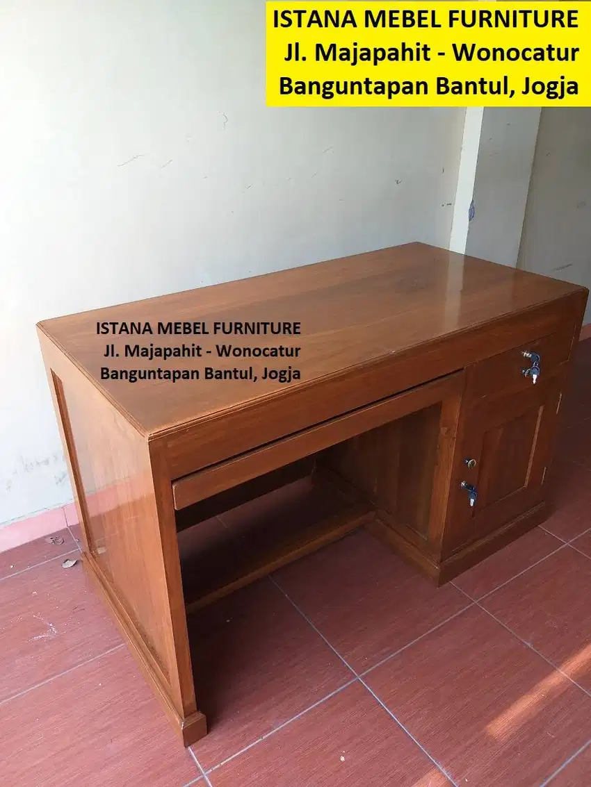 Meja Kerja Komputer Kantor Tulis Kasir Belajar 1/2 Biro Kayu Jati #SM