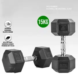 Dumbell Hexagonal Rubber 15Kg Satu Pcs