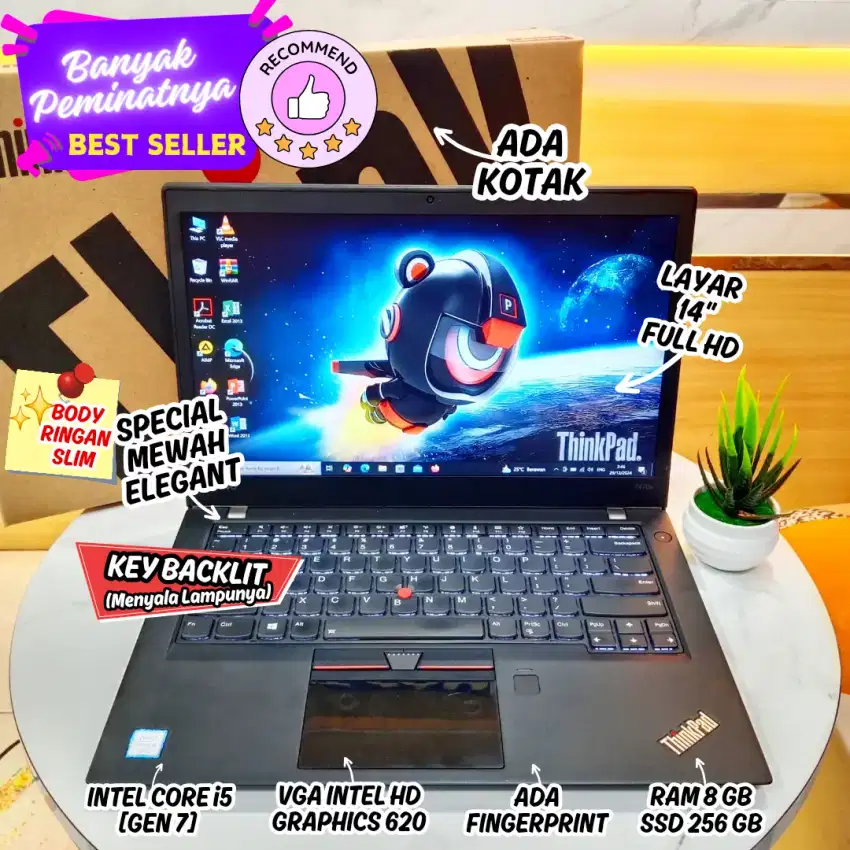 Laptop Lenovo THINKPAD T470s CORE I5 GEN 7 RAM 8 SSD 256 ADA KOTAK