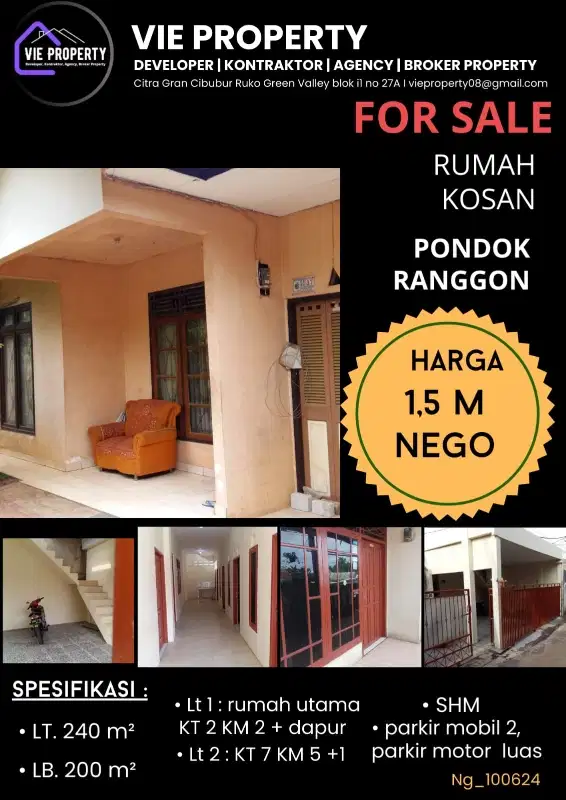 DIJUAL MURAH, KONTRAKAN AKTIF DI PONDOK RANGON