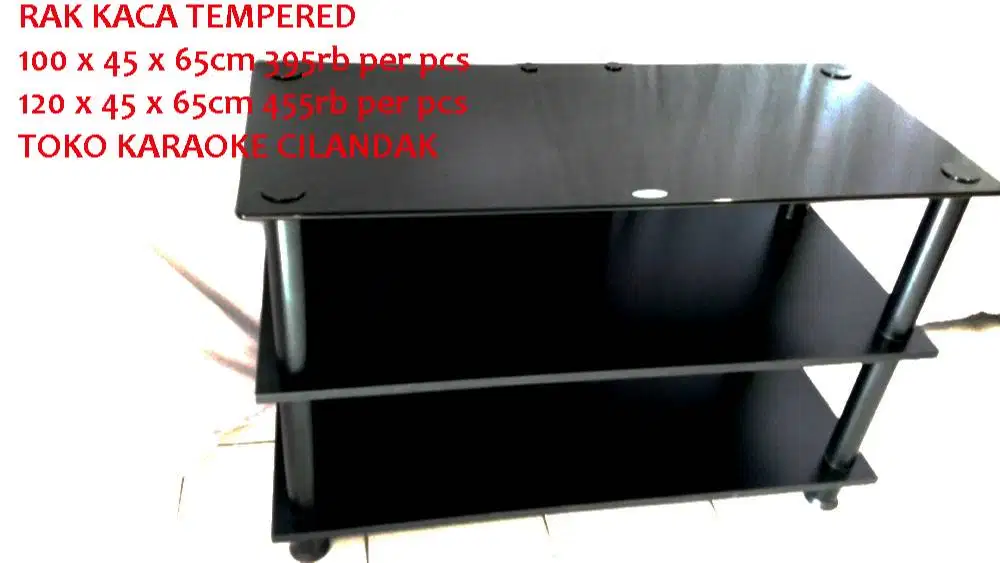 rak meja kaca audio 1 meter