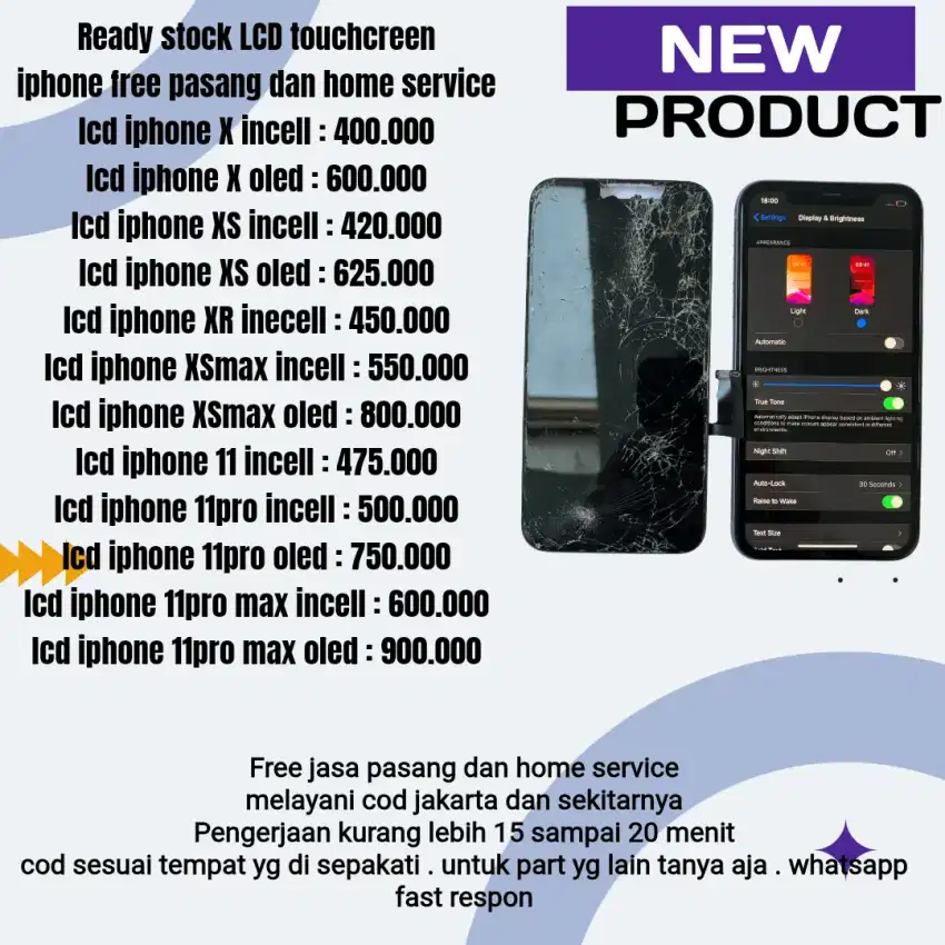 lcd iphone new free pasang dan home service