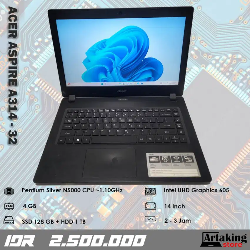 Acer Aspire A314 - 32 - Pentium N5000 - Ram 4 GB - Sudah SSD