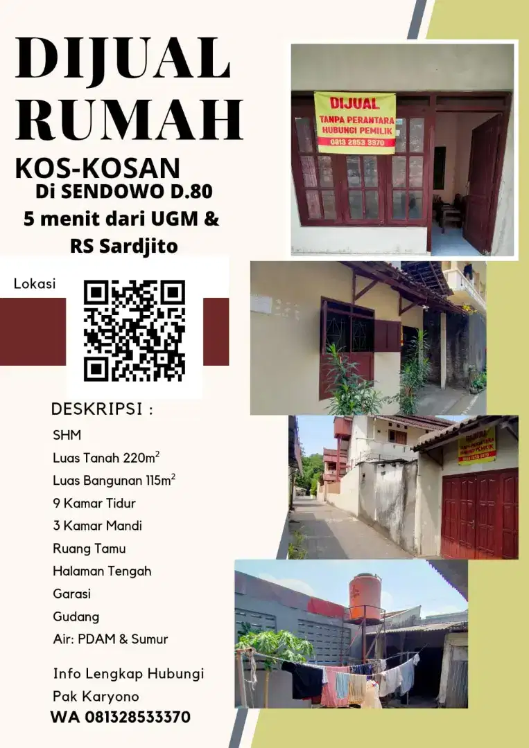 Jual rumah kos-kosan daerah UGM (10menit dari Tugu Jogja)