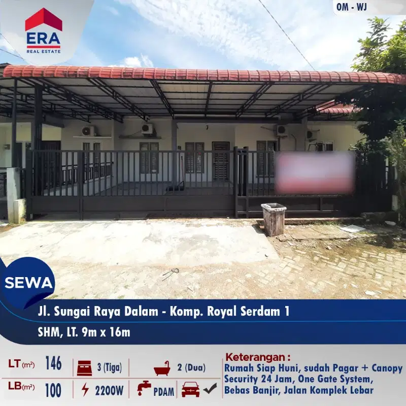 Disewakan rumah Jl. Sui Raya Dalam Komp. Royal Serdam