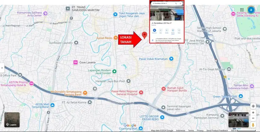 RUMAH PETAK STRATEGIS DI KRAMAT JATI (JUAL HARGA TANAH SAJA)