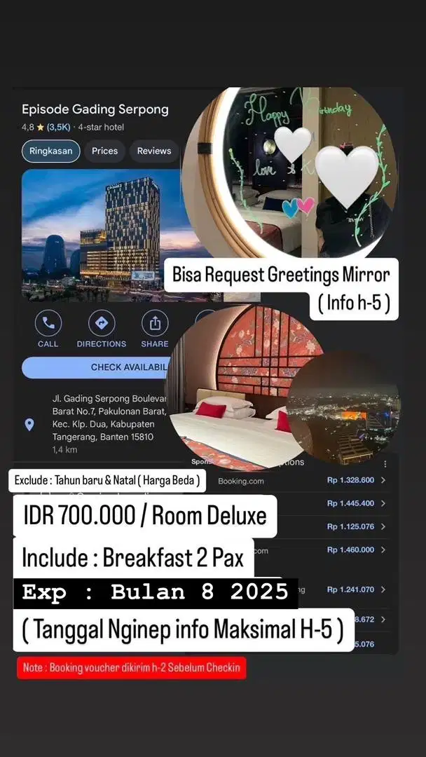 Voucher Menginap Hotel Murah - Episode Gading Serpong Tangerang