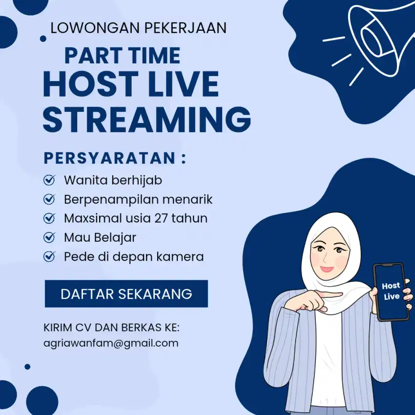 Dicari Part Time Host Live Streaming