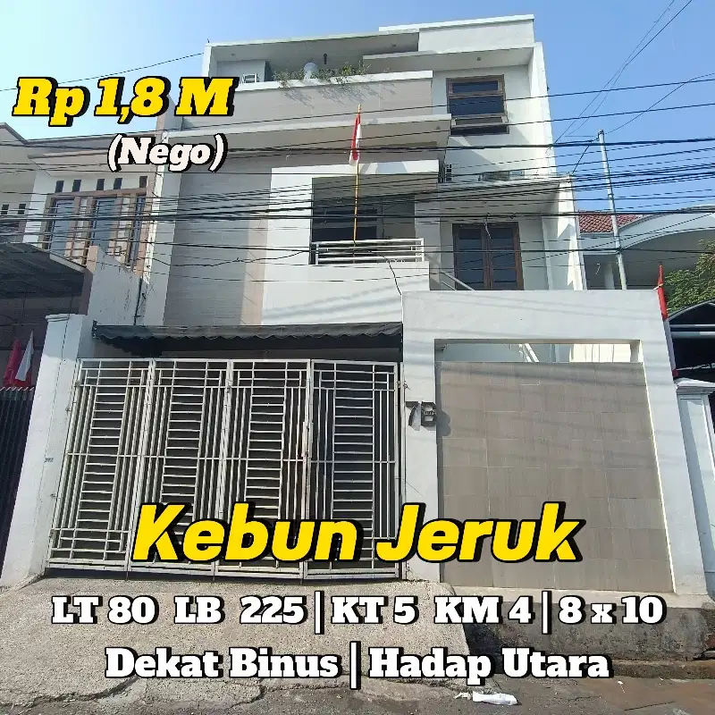 Dijual Cepat Murah Rumah Bagus 3Lt Dekat Binus Anggrek Kebon Jeruk