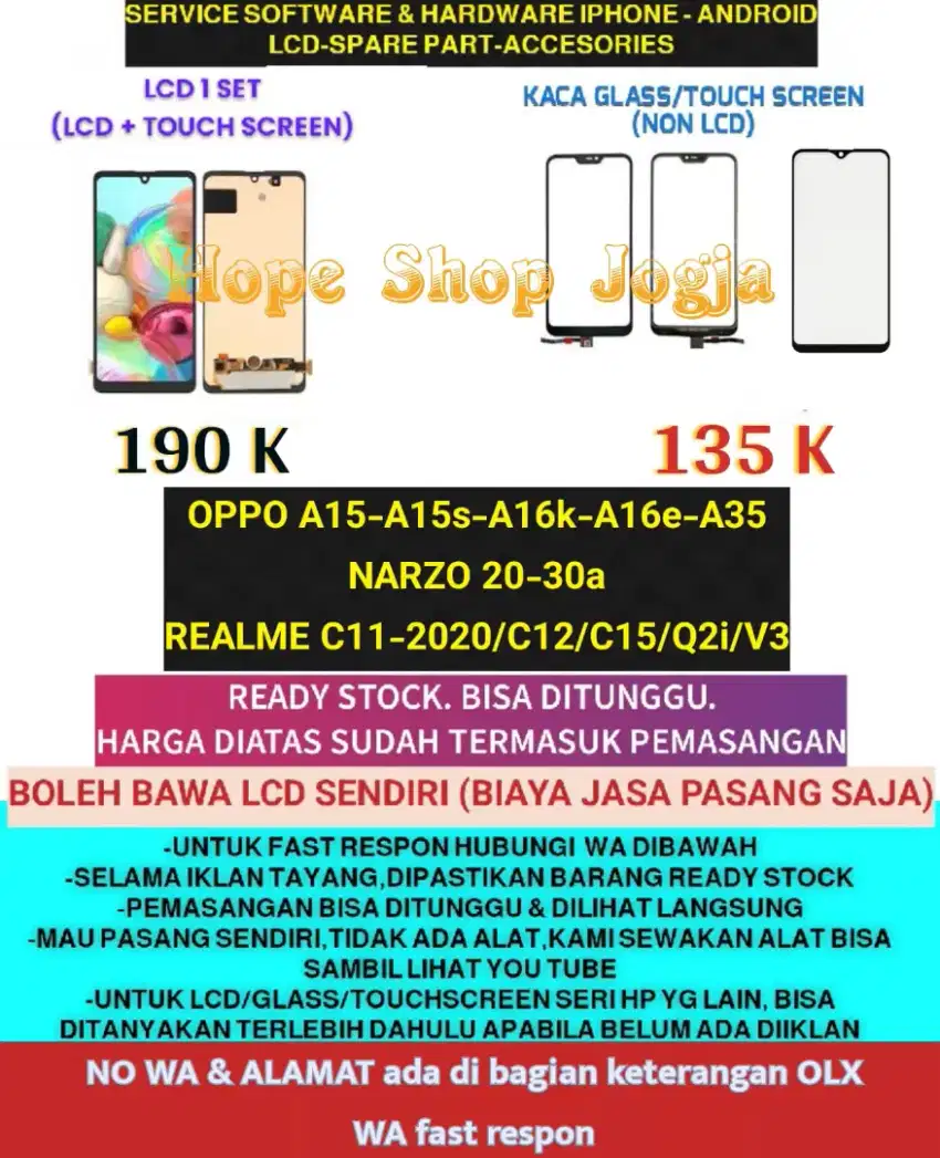 Service HP-Baterai-Touchscreen-LCD Oppo A15-A15s/A16K-A16E-A35