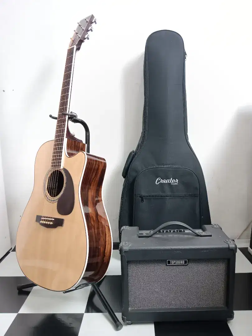 Gitar akustik elektrik full solid free ampli kamar