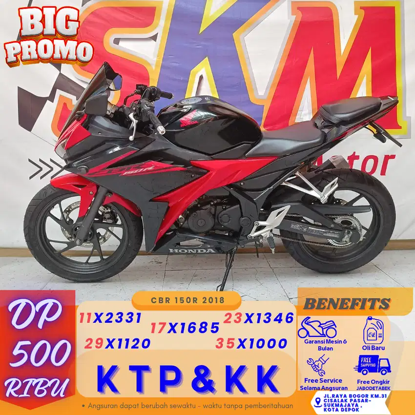 (cbr 150 r tahun 2018 dp:250 km low proses 1hr bwa plng motor