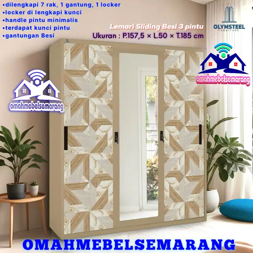 Lemari pakaian 3 pintu geser besi OLYMSTEEL OSWS 3P LUCANIA wardrobe