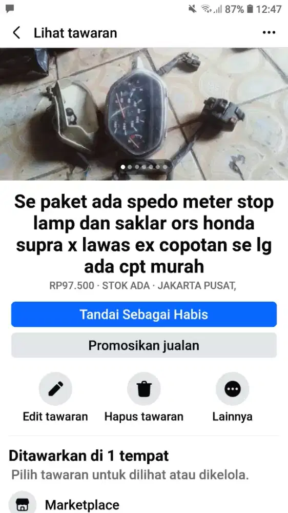 Se paket kelengkapan sepeda/motor lawas ex copotan hrg murah cpt dpt
