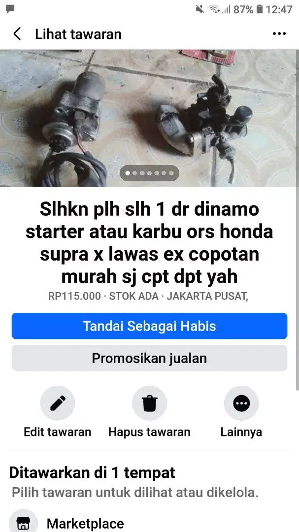 Slhkn plh slh 1 dr dinamo stater/karbu pts supra x lawas ex copotan