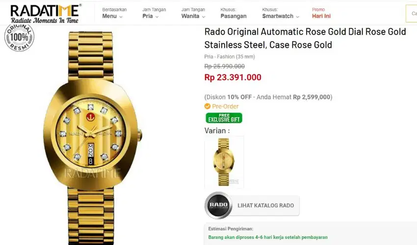 Jam tangan mewah RADO Diastar - gold - antique preloved / Kolektor jam