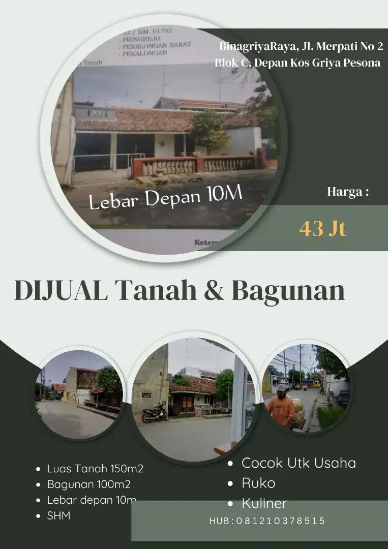 Rumah di Binagriya Pekalongan, cocok untuk tempat usaha/pujasera