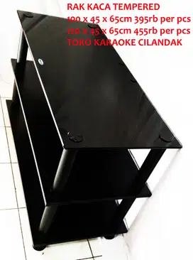 rak audio model bagus top kaca tempret