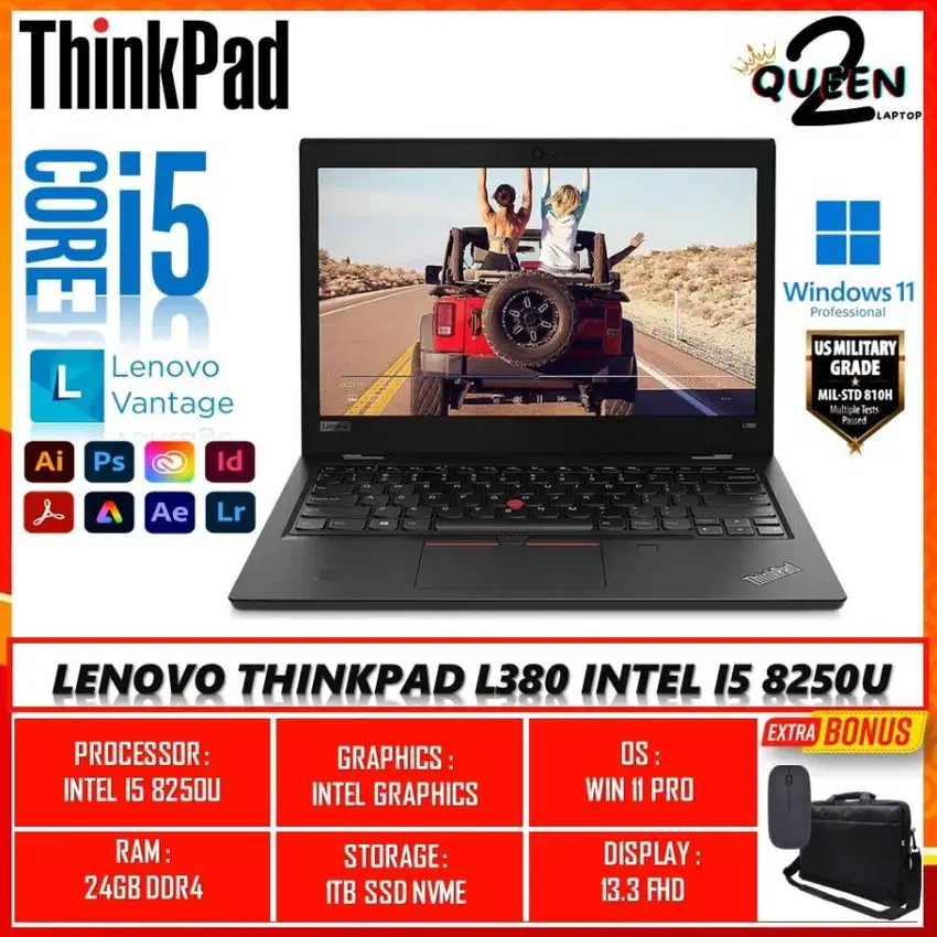 LAPTOP MURAH LENOVO THINKPAD L380 INTEL I5 8250U 8GB 256GB BLACK