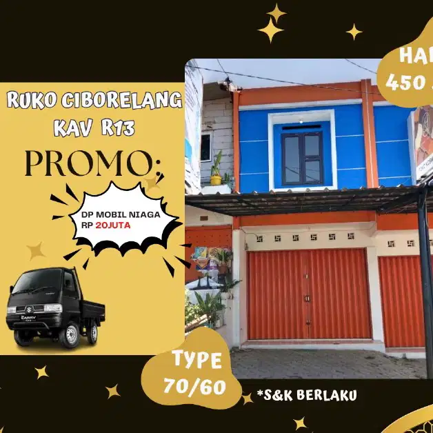 DIJUAL RUKO PINGGIR JALAN COCOK UNTUK USAHA,FREE DP MOBIL,LOK. CINUNUK