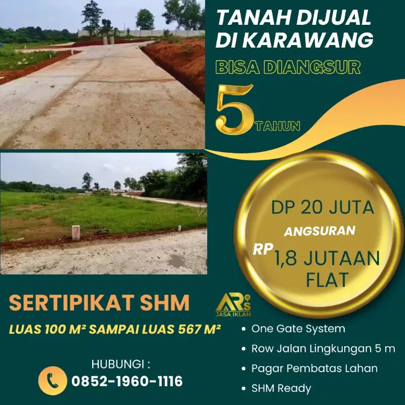 Dijual Tanah SHM  Luas Mulai 100 m Bisa  Diangsur 5 Th Di Karawang