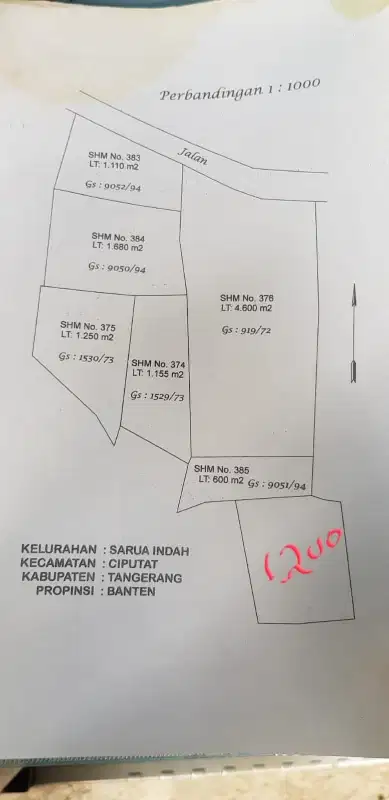 Dijual lahan potensial seluas 1 HA kawasan premium Ciputat Tangsel :