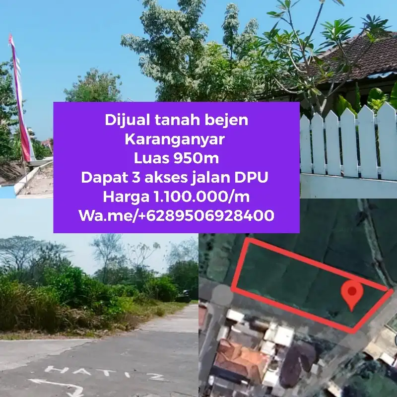 Dijual tanah strategis di bejen Karanganyar dapat 3 akses jalan DPU