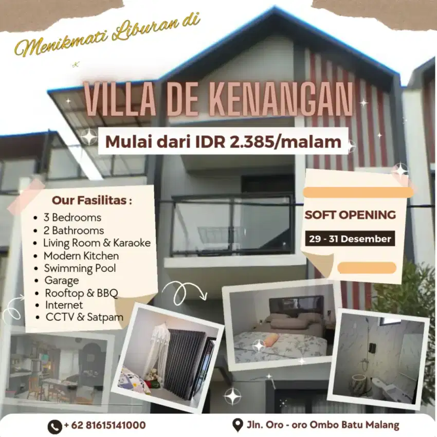 Disewakan Villa De Kenangan Kota Batu