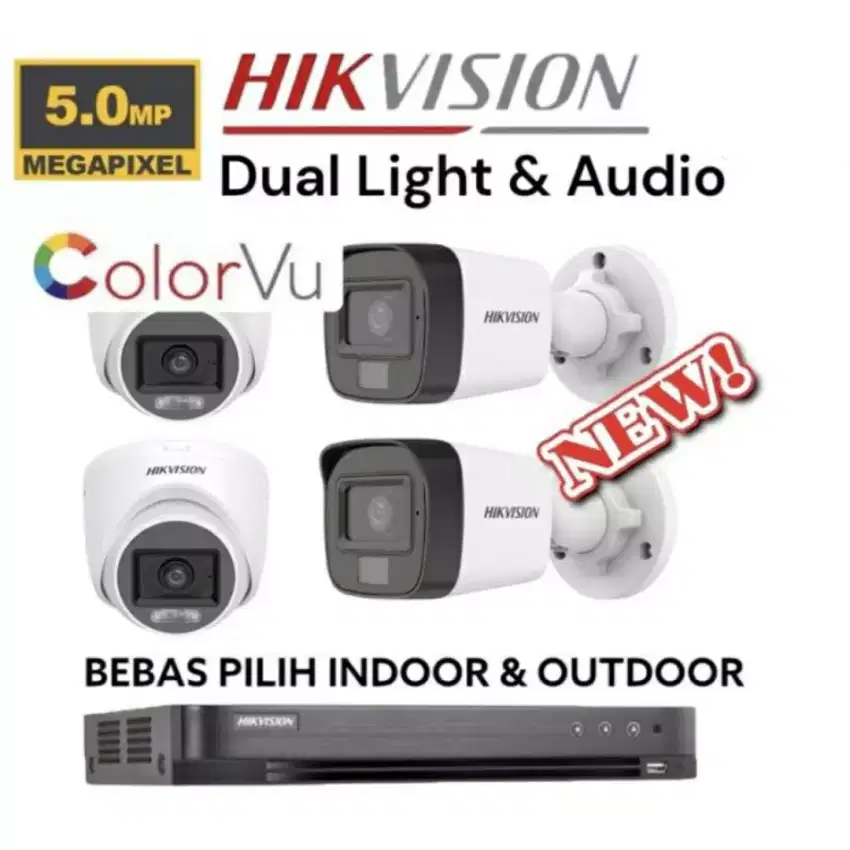 Paket cctv hikvision 8 ch 4 camera audio 5mp